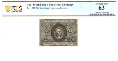 US Fractional Currency 10c Cent 2nd Issue FR 1244 PCGS Choice UNC 63 - Image 1 of 4