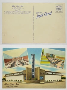 Blue Star Inn Midland TX Linen Postcard American Chinese Restaurant Dining Room - Picture 1 of 1
