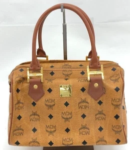 Authentic MCM Visetos Pattern Leather Brown Boston Bag - Picture 1 of 8