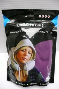 Hoodie Pillow Purple w/Attached Inflatable Neck Pillow Polyester/Cotton Sealed - Picture 1 of 3