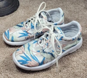 VANS OFF THE WALL-White Poly Cloth, Womens LEAF Print Fashion Sneakers-(5.5) - Picture 1 of 7