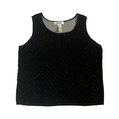 NWT Jones New York Blouse Womens 1X Black Beaded Silk Lined Semi Sheer MSRP $132 - Image 1 of 4