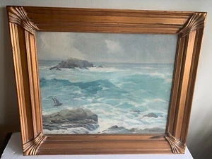 ÖLGEMÄLDE AN PAPPE KALIFORNISCHE KÜSTENLANDSCHAFT MEER VON GUSTAVE CIMIOTTI - Bild 1 von 9