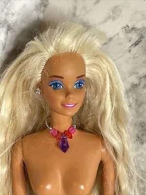 美泰复古 1992 闪耀海滩芭比娃娃 金发蓝眼睛裸色 — 第 1/4 张图片