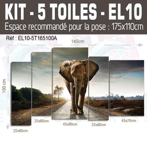165x100cm- Kit 5 Pinturas Estampado Cuadro Decoración - Elephant - Imagen 1 de 6
