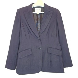 OSCAR DE LA RENTA Wool Blazer Fitted Blue Women 10 Notch Collar Single Breasted - Picture 1 of 14