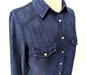 BODEN Women's Western Denim Shirt Blue Pearl Snap Size US 6 UK 10 VEUC! * - Picture 1 of 10