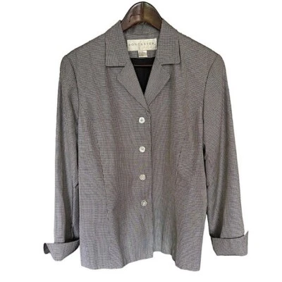 Mini Blazer de Seda Doncaster Preto e Branco Houndstooth Tamanho 12 Três Botões - Imagem 1 de 4