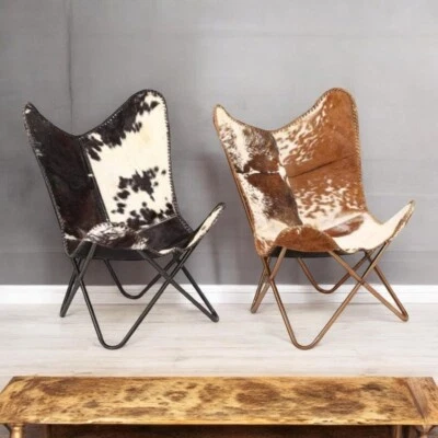 Handmade Cowhide Butterfly Chair – Rustic Leather Accent Chair with Iron Frame. - Image 1 of 4