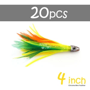 Peces 20 piezas ¡GUAU! Calabacín 4" Mini Pluma de Atún 1/2oz Bala Cromo Cabeza Señuelo Squi - Imagen 1 de 3