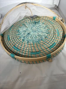 Halinh Rattan & Bamboo Mother Of Pearl Outdoor Tray Food Mesh Cover New - Picture 1 of 7