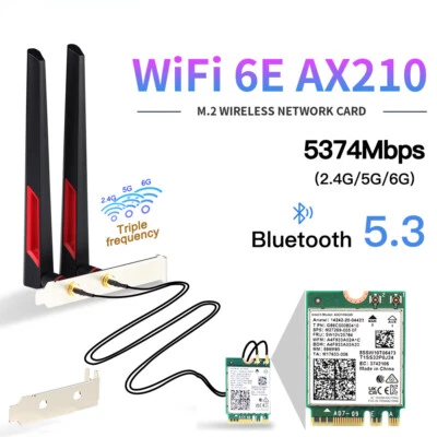 Intel AX210 5374Mbps Tri Band M.2/5.3 802.11ac/ax AX210NGW With 10dbi Antennas - Image 1 of 3