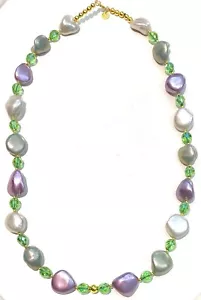 Collana perle irregolari colore pastello ematite gold cristalli verdi gocce - Foto 1 di 5