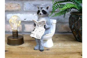 Waschbär auf dem Klo Garten Regal Deko Home Ornament Statue Geschenkidee - Bild 1 von 5