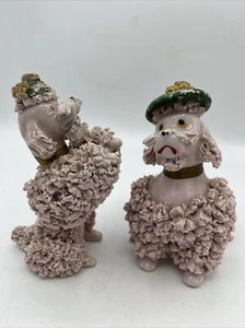 Vintage 1950's Spaghetti Procelain Poodles (2) Pink Green Beret McM Kitch  - Picture 1 of 13