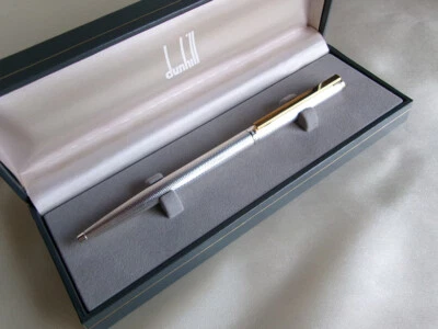 Caneta esferográfica Dunhill Gemline banhada a prata cevada GT - Imagem 1 de 4