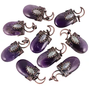 Bronze 6pcs Natural Amethyst Stone Moon Pendant Bead Energy Reiki Healing Amulet - Picture 1 of 6