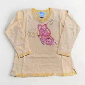 Quacker Factory Sweater • Size Medium • Yellow • Beaded Sequin Butterfly - Picture 1 of 7