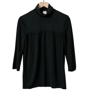 Wolford 3/4 Sleeve Turtleneck Ruffle Top Black Virgin Wool Nylon Size Medium - Picture 1 of 7
