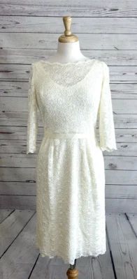 Alex Evenings Dress Sz 8 Cream Crochet Floral Pattern Lace Sequin Christmas - Image 1 of 4