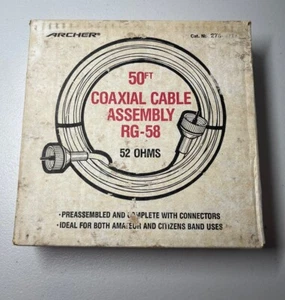 RG-58 Coaxial Cable Assembly 50ft, Radio Shack, 52 Ohms - Picture 1 of 8