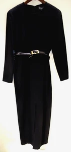 C21 - LINDA ALLARD Ellen Tracy Black Crepe Long DRESS 6 Classic Formal Belt - Picture 1 of 10