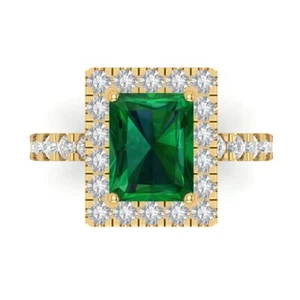 3.84 tcw Emerald Engagement Ring, 14K Yellow Gold Lab Created Gemstone - Picture 1 of 30