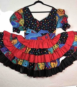 Rockabilly Square Dance Kleid M Vollkreis Rot Mehrfarbig - Bild 1 von 10