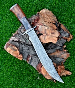 Custom made Forged Damascus Steel Hunting Bowie Knife Wood & Bone Handle 2914 - Picture 1 of 4
