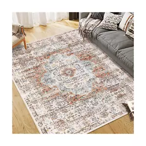 Washable Area Rug 9X12 Large Living Room Rugs Medallion Washable Floral Carpe... - Picture 1 of 8