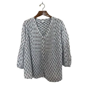 J. Jill Madeira Pintuck Paisley Blouse Tunic Puff Sleeve Top Light Blue Size 4X - Picture 1 of 11