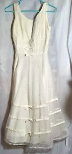 Abito vintage off anni 50 bianco occhiello swing orlo fiocco taglia S XS - Foto 1 di 12
