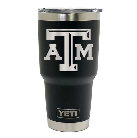 TEXAS A&M AGGIES YETI Laser Engraved 20 or 30 oz Black Stainless Steel Tumbler Cover