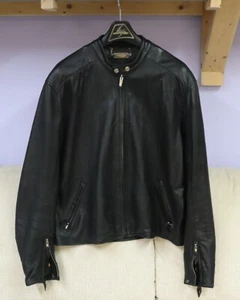 Men's Power Trip Black Leather Reflective 3M Motorcycle Riding Jacket Sz Large - Picture 1 of 7