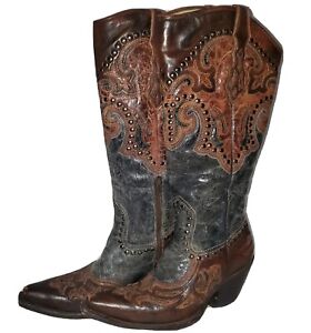 CORRAL Biker Cowgirl Cowboy Boots Rivet Block Heel Mid Wide Calf Western US 8.5