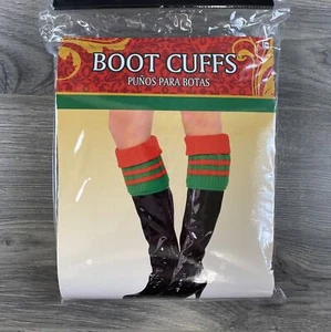 Christmas Green Red Boot Cuffs Costume Accessories Elf Knit Decoration - Picture 1 of 6