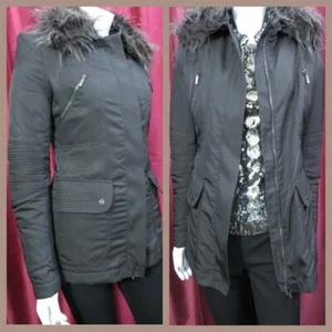 Karen Millen brown zip Up winter jacket with detachable Faux Fur Collar UK 8/ 36 - Picture 1 of 13