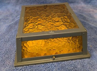 Vintage Mid Century Retro Light Fixture Double Bulb Textured Stained Amber Glass - Image 1 of 4