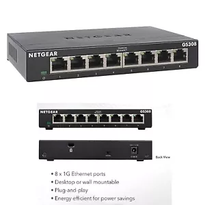 NETGEAR GS308 8-Port Gigabit Ethernet Network Switch Hub Internet Splitter   - Picture 1 of 12