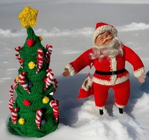 "Árbol de Navidad de ganchillo con (16) bastones de caramelo rojos y blancos 13"" X 6"" vintage" - Imagen 1 de 16