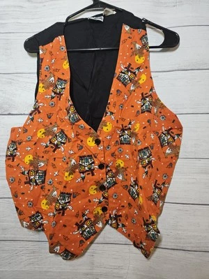 BASIC EDITIONS Plus Size Ladies Vest - Size 18 - Orange Halloween Vest - Ghosts - Image 1 of 4