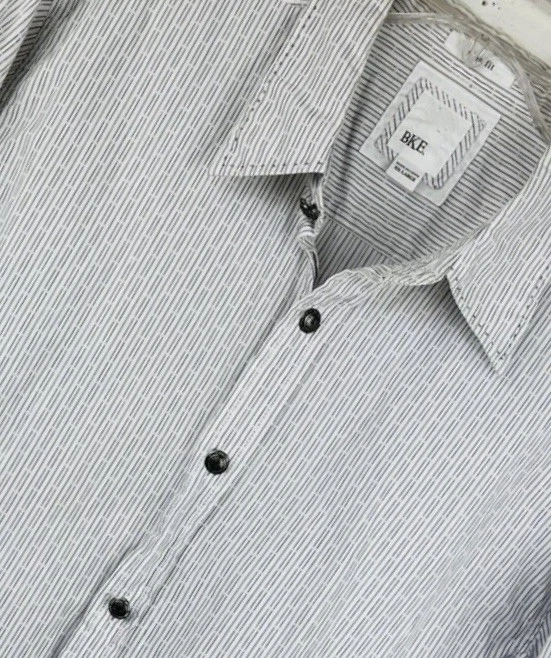 Camisa BKE Para Hombres 2XL Calce Ajustado Rayas Manga Larga Abotonada Algodón Blanco Gris  Foto 1 de 4