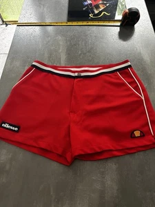 Retro Ellesse Tortoreto Tennis Shorts Large Red 80s Casuals Borg Vintage - Picture 1 of 7