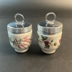 2 Vtg Royal Worcester Egg Coddler Porcelain Floral & Grapes Mixed Lot England - Picture 1 of 11