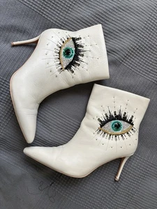 Kurt Geiger Belgravia Eye Stiletto white Ankle Boots, real leather UK 8 EU 41 - Picture 1 of 16