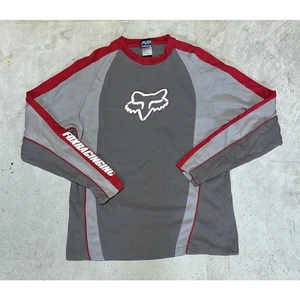Vintage Y2K Fox Racing Spell Out Logo Motocross Grunge Shirt Sz Large Red/Grey - Picture 1 of 9