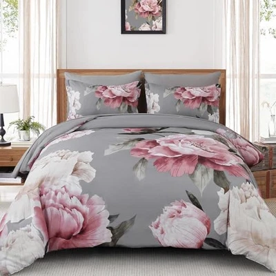  Conjunto de edredom rosa e cinza tamanho 7 peças cama em uma bolsa, floral king cinza rosa - Imagem 1 de 4
