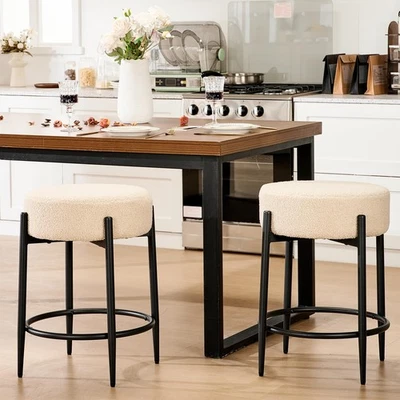 Juego de 2 sillas de comedor, silla de salón de cocina sin respaldo de 23,6", mediados de siglo... Foto 1 de 4