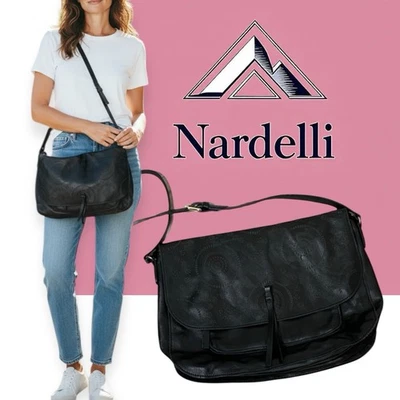 Bolso de hombro Nardelli grande de cuero negro Foto 1 de 4