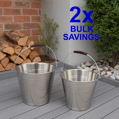 2x Stainless Steel Bucket with Handle 12ltr H Duty Quality 12L Marine 75474 Med - image 1 of 4